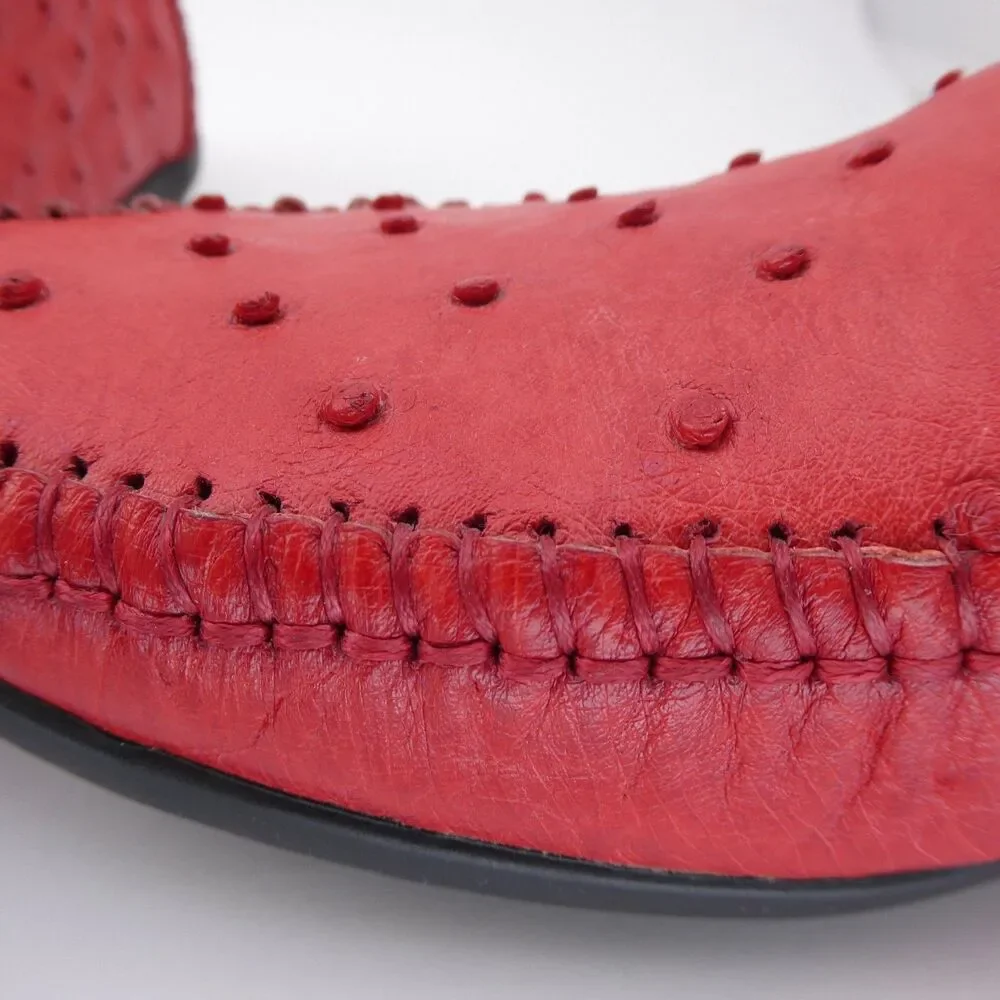 Men’s Red Genuine Ostrich Leather Driving Loafers Moccasins 250 mm / US 7 / EU40